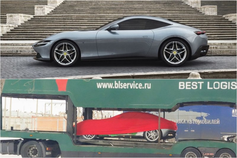 Ferrari Roma на территории «АвтоВАЗа». Совпадают диски, очертания кузова, диффузор заднего бампера. Коллаж: портал Driver-News